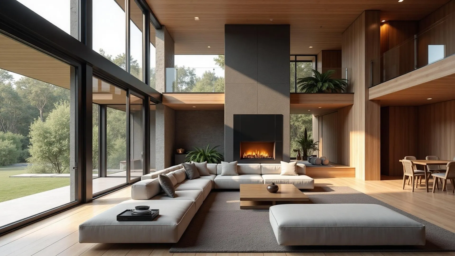 Living cu șemineu din piatră